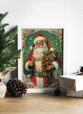 Vintage Holly Bordered Santa Card